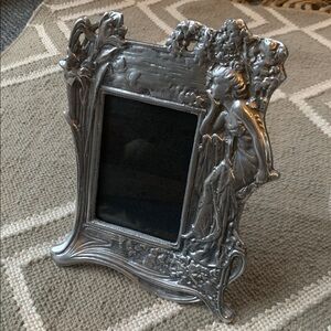 Vintage Cast Iron Silver Art Nouveau Ornate Picture Frame